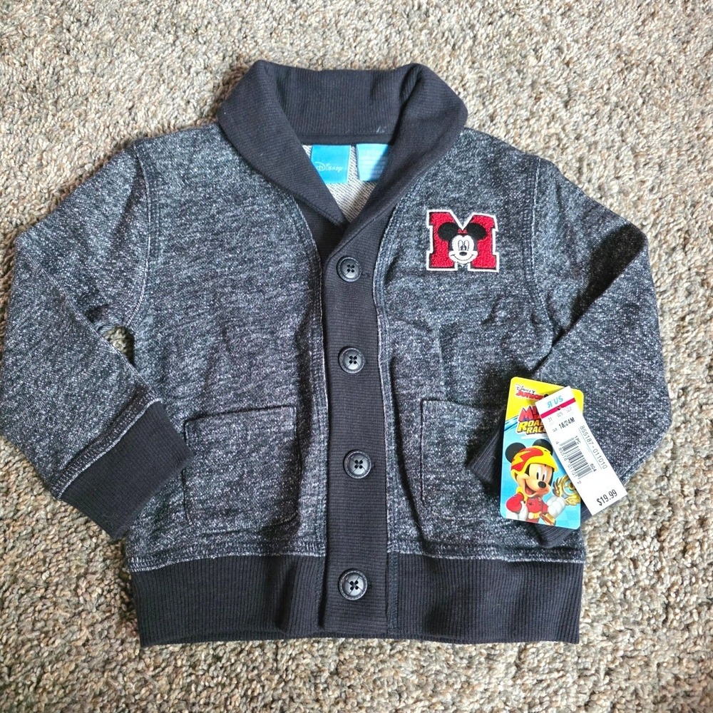 Disney Mickey Mouse Roadster Racers Cardigan Charcoal Shawl Toddler 18/24M NWTs